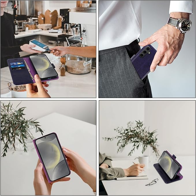 MONASAY Wallet Case Fit for Samsung Galaxy S24+ Plus 5G, [Lens & Glass Screen Protector Included] [RFID Blocking] Flip Folio Leather Cell Phone Cover with Credit Card Holder，6.7 inch, Purple
