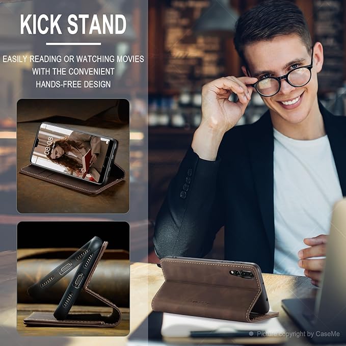 for Huawei P20 Pro Case, Flip Wallet Leather Case with Card Holder Magnetic Closure Shockproof Kickstand Protective Phone Cases Cover for Huawei P20 Pro,Coffee