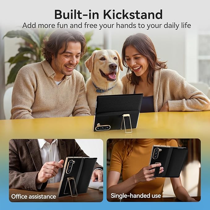 for Samsung Galaxy Z Fold 7 Case with Kickstand,【Military Grade Drop Protection】【Hinge Protection with Camera Cover】, Full Body Cover Shockproof Phone Case for Z Fold 7 Leather Case, Black