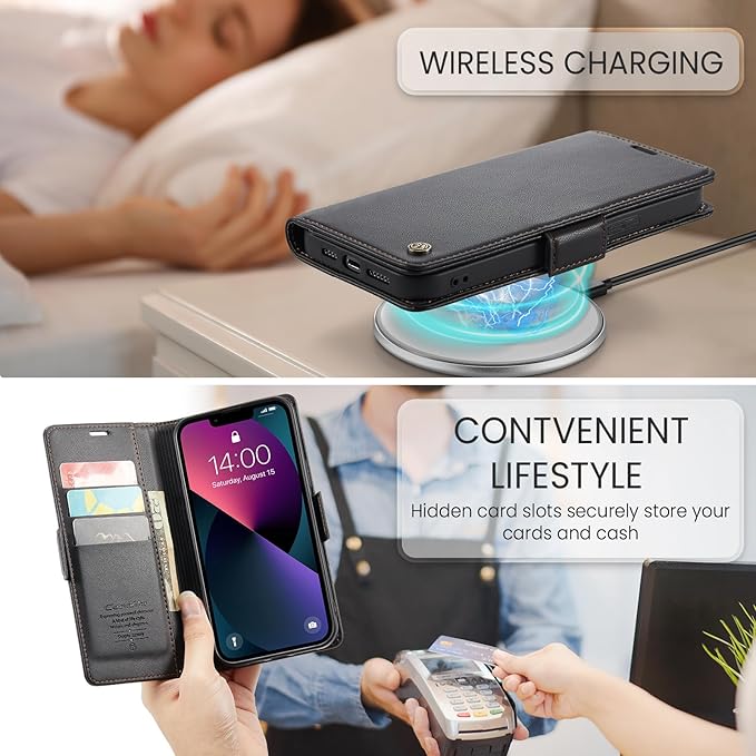 for iPhone 13 Case, Premium PU Leather Wallet Case Flip Cover with [RFID Blocking][Card Holder][Stand Function] Shockproof Protective for iPhone 13 6.1 inch, Black