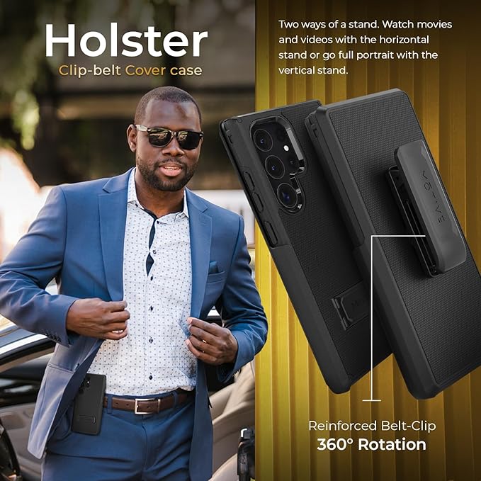 MOTIVE Compatible with Samsung Galaxy s24 Ultra Case with Belt Clip, [10FT Military Grade] with Screen Protector & Camera Lens Protector for s24 Ultra Holster Case 6.8” | Ranger V2 Black