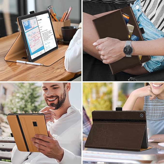 DTTO for Samsung Galaxy Tab A9 Plus 11 inch Case 2023, Premium Leather Business Folio Stand Cover with Hand Strap for Galaxy Tab A9+ 11'' 2023 Model (SM-X210/X216/X218) - Auto Wake/Sleep, Dark Brown