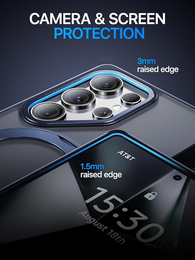 QTlier Phone case for Galaxy S24 Ultra& S25 Ultra- 360 Rotatable Magnetic Ring Stand, Military-Grade Protection, Raised Camera Frame (Blue, S25 Ultra)