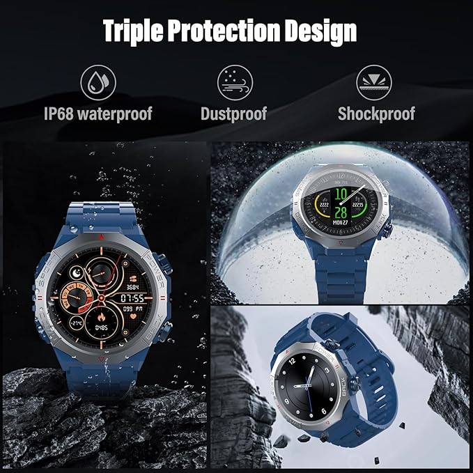 Military Smart Watches for Men(Answer/Make Calls), 1.39" HD Fitness Watch, 24/7 Heart Rate Sleep Monitor, Smart Watch for Men 110+ Sport Modes, 30Day, IP68 Waterproof Smartwatch for Android iOS, Blue