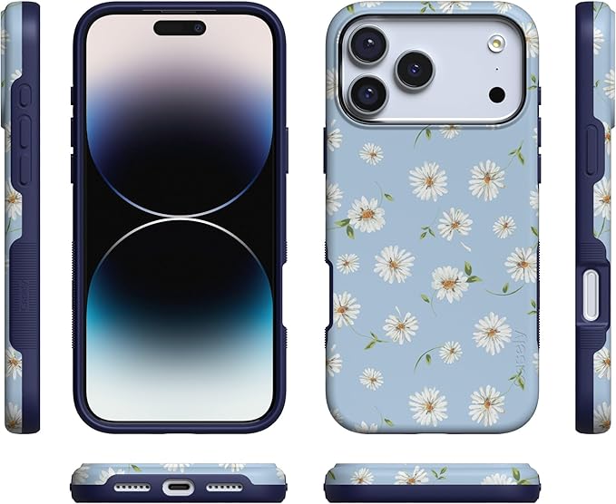 Casely iPhone 17 Pro Case | Daisy Daydream | Baby Blue Floral | Compatible with MagSafe | Bold Protective Design