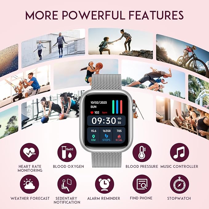 Smartwatch Women Fitness Tracker Watch: Silver Smart Watches for Women Make Answer Bluetooth Call Android Phones iPhone Compatible 123+ Sport Modes IP68 Waterproof Digital Pedometer Heart Rate Monitor