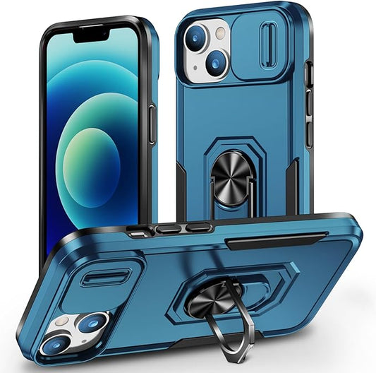 Phone Case for iPhone 14 Plus Case with Kickstand Ring Holder, with Camera Cover, with Magnetic Car Mount Function, for iPhone 14 Plus - Blue