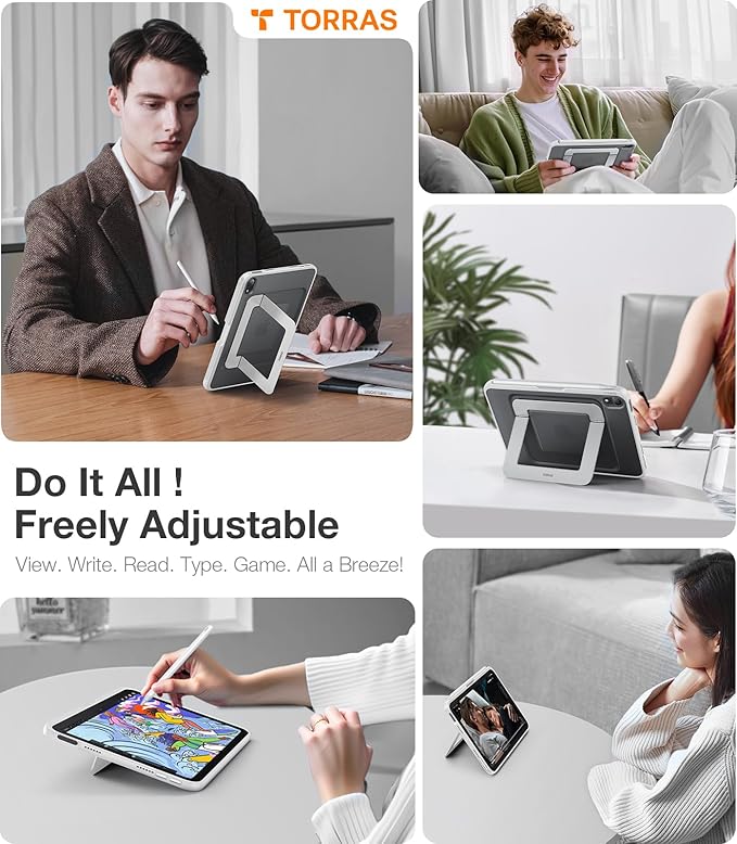 TORRAS for iPad Mini 7 A17 Pro Case, iPad Mini 6 Case with Pencil Holder, Ultra Stable Stand, Multiple Adjustable Viewing Angles, Slim Protective Kickstand Cover, Translucent iPad Mini 6th Case, White