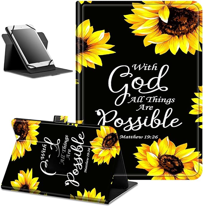 for Lenovo Tab M9 Case,9 inch Tablet Cover, Magnetic Closure Travel Portable Protective Case with 360 Degree Rotating Stand for Lenovo Tab M9 TB-310FU 2023-Sunflower Matthew 19:26