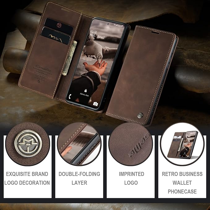 for Samsung Galaxy S20 FE Case, Flip Wallet Leather Case with Card Holder Magnetic Closure Shockproof Kickstand Protective Phone Cases Cover for Samsung S20 FE,Coffee