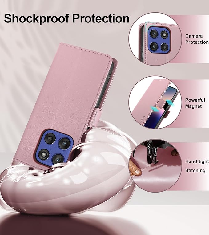 Wallet Flip Case for Moto G Stylus 5G (2025) - [RFID Blocking] Luxury PU Leather Card Holder Magnetic Phone Cover with Kickstand,Shockproof Protective Case,Pink