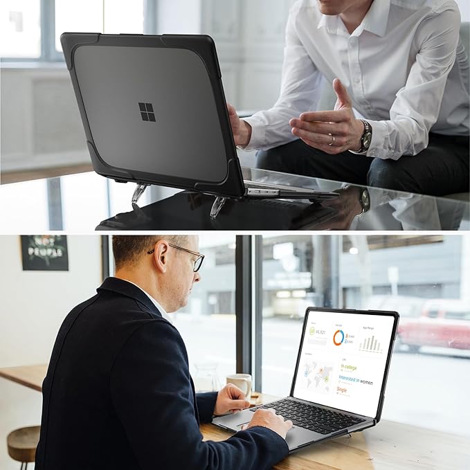 Batianda Heavy Duty Case for 13.8 inch Microsoft Surface Laptop 2024 (7th Edition) with Fold Kickstand Includes Keyboard Cover Screen Protector - Shockproof Stylish & Durable Protective Cover, Black