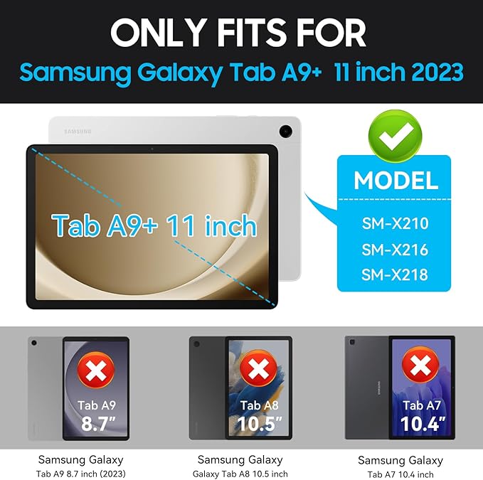 Case for Samsung Galaxy Tab A9+ 11 Inch 2023 Model (X210/X216/X218), Heavy Duty Shockproof Rugged Protective Case for Galaxy Tab A9 Plus Tablet (Black+Blue)