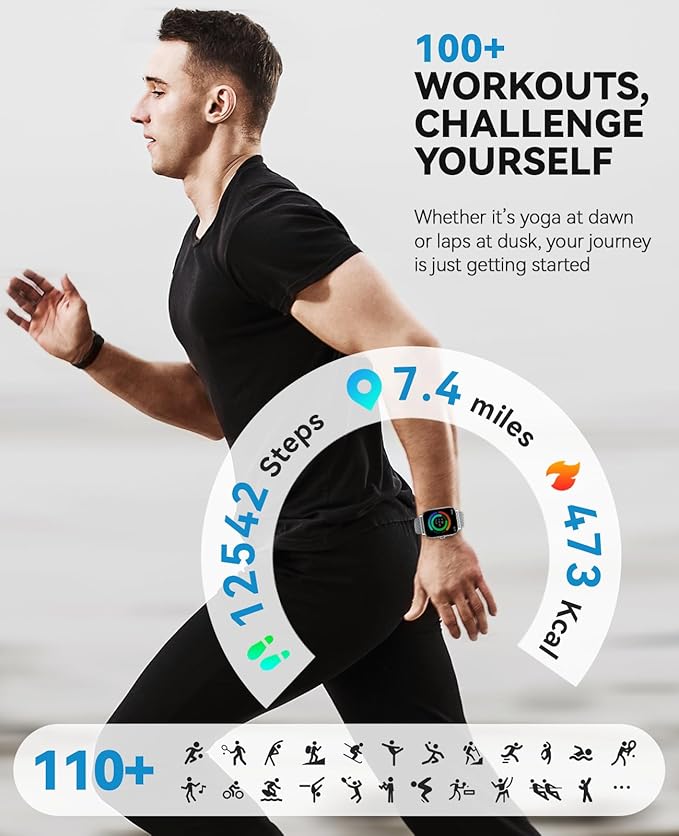 Smart Watches for Women Men,Fitness Watch Full Touchscreen (Answer/Make Calls),Fitness Tracker With 120+ Sport Modes/Step Counter/Sleep Monitor/Pedometer,IP68 Waterproof, Smartwatch for Android/iPhone