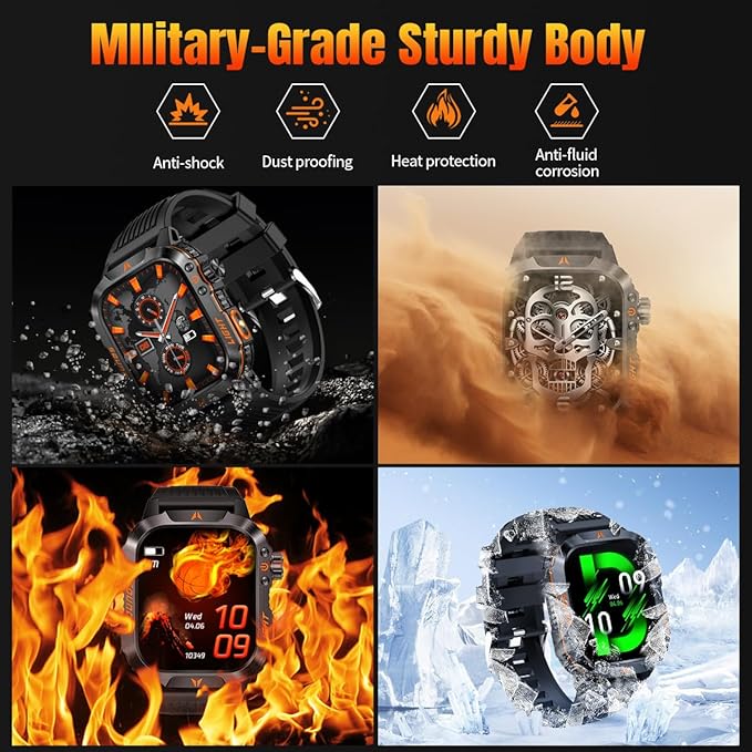 QTLLBT Men's Military Smart Watch Altimeter Barometer Compass IP68 Waterproof Suitable for Swimming Answer/Make Call Function Outdoor Tactical Smart Fitness Watch Heart Rate for Android & iOS