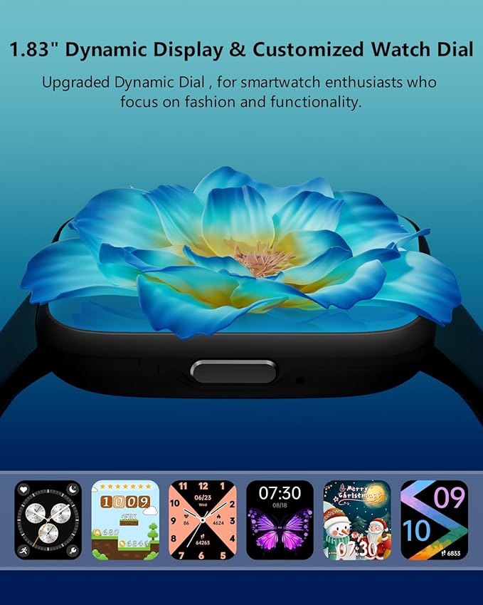 Smart Watches for Men Women - 1.83" HD Dynamic Dial 2025 Fitness Tracker with 100 Sports Modes, Heart Rate/Sleep Monitor, IP68 Waterproof, Bluetooth Call & Music Control for iPhone/Android