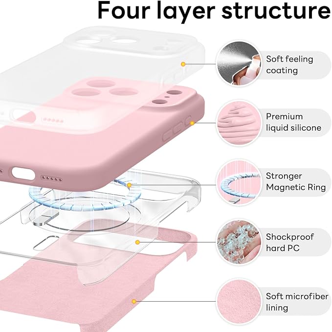 Vooii Magnetic Compatible with iPhone 17 Pro Max Case (Compatible with Magsafe) (Upgraded Camera Protection) Liquid Silicone Shockproof Full Body Protective Phone Cover for Women Men, Pink Sand, 6.9”