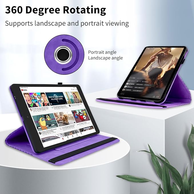 Case for Samsung Galaxy Tab S10 FE Plus 13.1 Inch 2025 (SM-X620/X626),360 Degree Rotating PU Leather Folio Protective Cover with Auto Sleep/Wake,Card Holder&Shoulder Strap for Woman Man,Purple