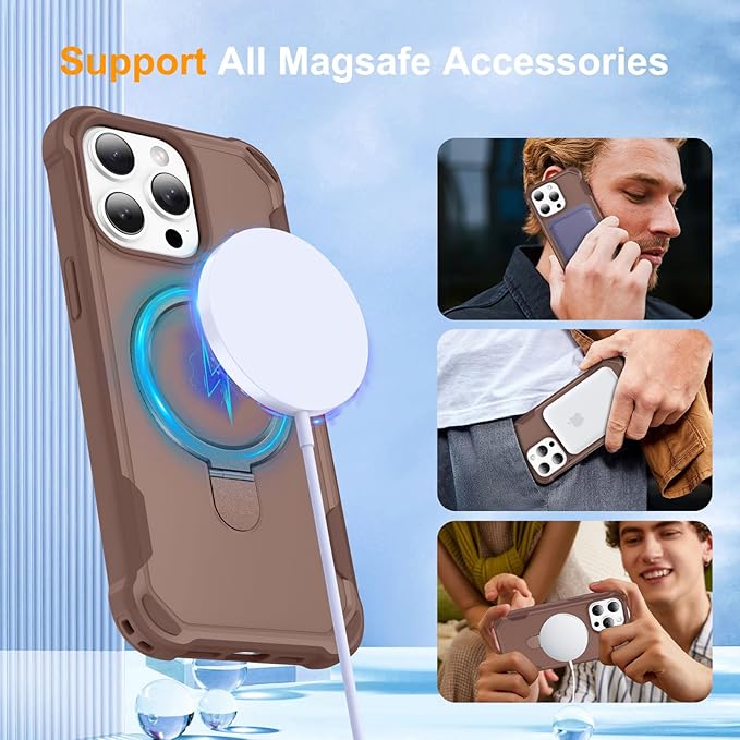 Compatible with iPhone 14 Pro Case with Invisible Magnetic Ring Stand [Compatible with Magnetic] [Military Drop Protection] Shockproof Slim Hard Back Soft Edge Case 6.1 Inch, Khaki