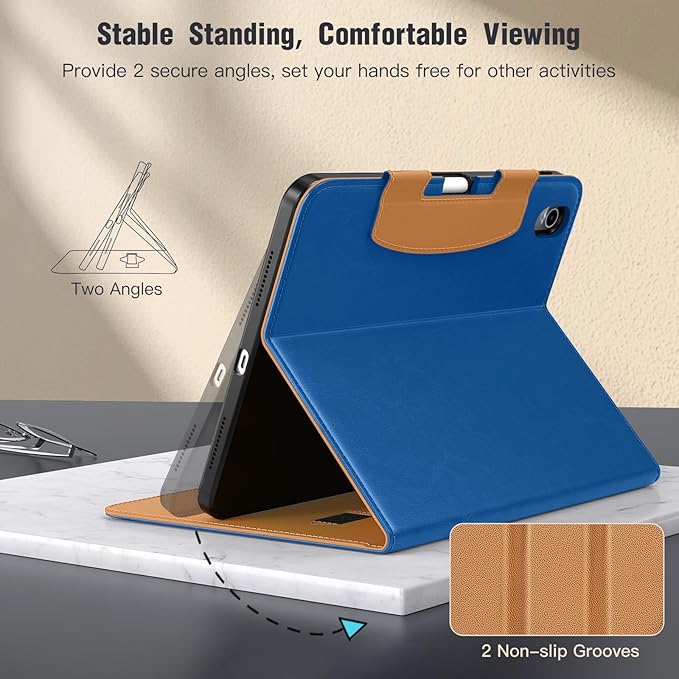 MoKo for iPad (A16) 11th Generation Case 11 inch 2025, iPad 10th Generation Case 10.9" 2022 with Pencil Holder & Pocket, Premium Leather Folio Stand Cover, Multiple Viewing Angles, Abyss Blue