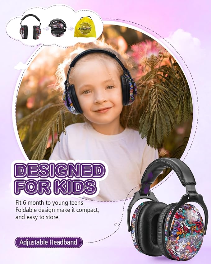 ZOHAN EM030 Kids Ear Protection, Noise Cancelling Headphones Ear Muffs for Autism Sensory, Safety Noise Reduction Hearing Protection for Monster Truck/Concerts/Fireworks/Air Shows