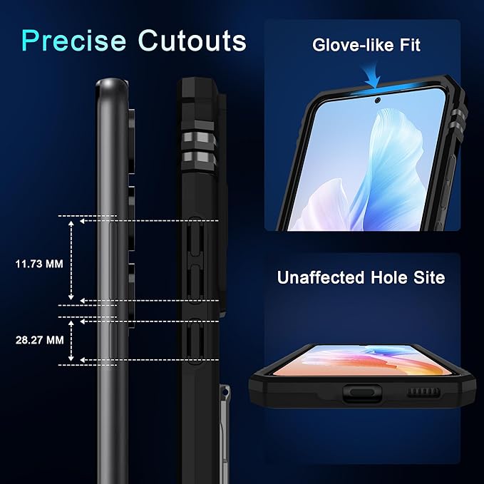 DEERLAMN Case for Samsung Galaxy S24 FE 6.7-Inch with Slide Camera Cover+Screen Protector(1 Pack), Rotated Ring Kickstand Military Grade Shockproof Protective Cover-Black