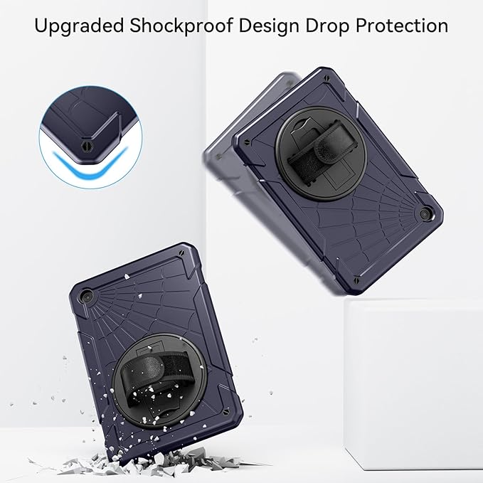 Case for Samsung Galaxy Tab A9 8.7 Inch 2023, 360° Rotating Stand, Hand Strap&Shoulder Strap Case for Samsung A9 Tablet(SM-X110/X115/X117) (Blue)