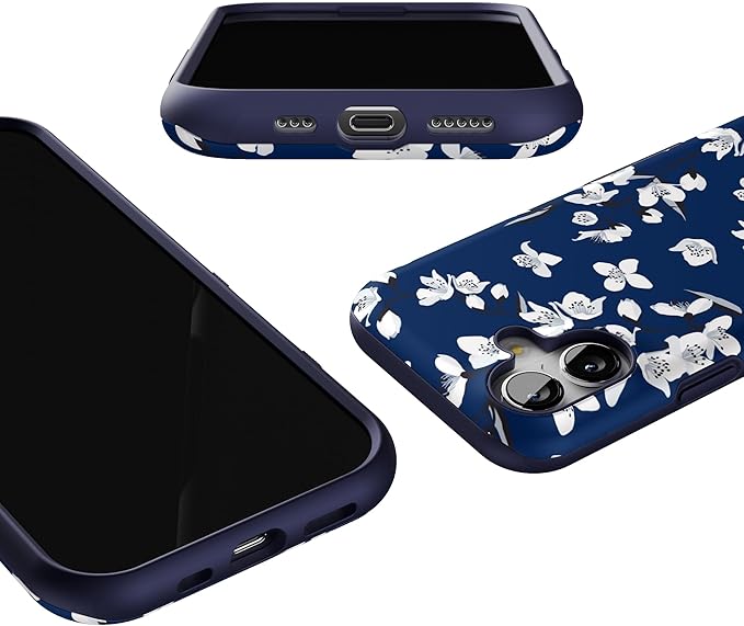 Casely iPhone 17 Case | Floral Forest | Navy Cherry Blossom Floral | Bold Protective Design | Compatible with MagSafe