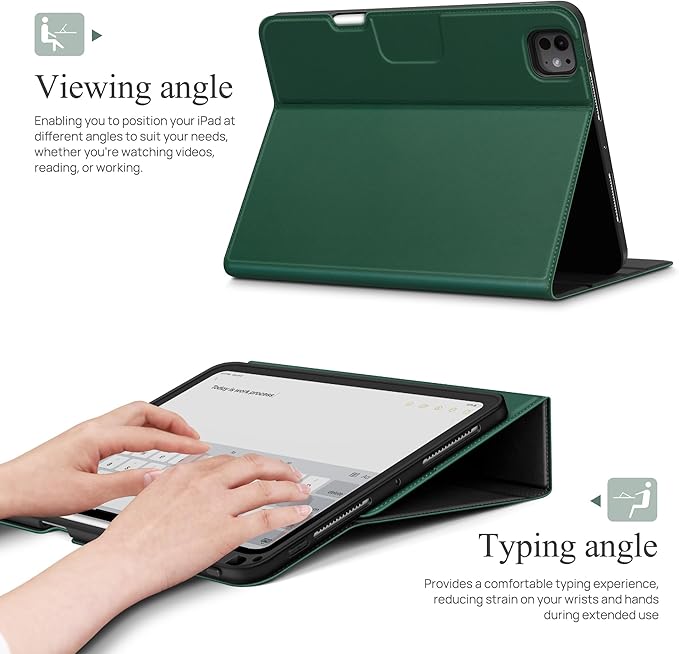 auaua Case for iPad Pro 13 Inch 2024 (M4), with Pencil Holder and Pocket, Multiple Viewing Angles, Magnetic Closure, Auto Sleep/Wake (Green)