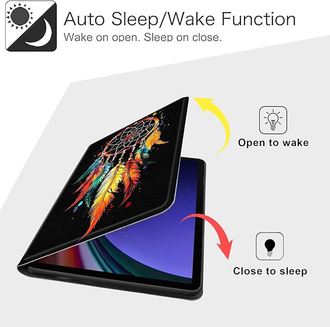 Case for Samsung Galaxy Tab S10 FE/ S9 FE 5G 10.9 Inch/Tab S9 11 Inch, Slim PU Leather Stand Cover with Auto Wake/Sleep, Multi-Angle Viewing & Shockproof, Dream Catcher