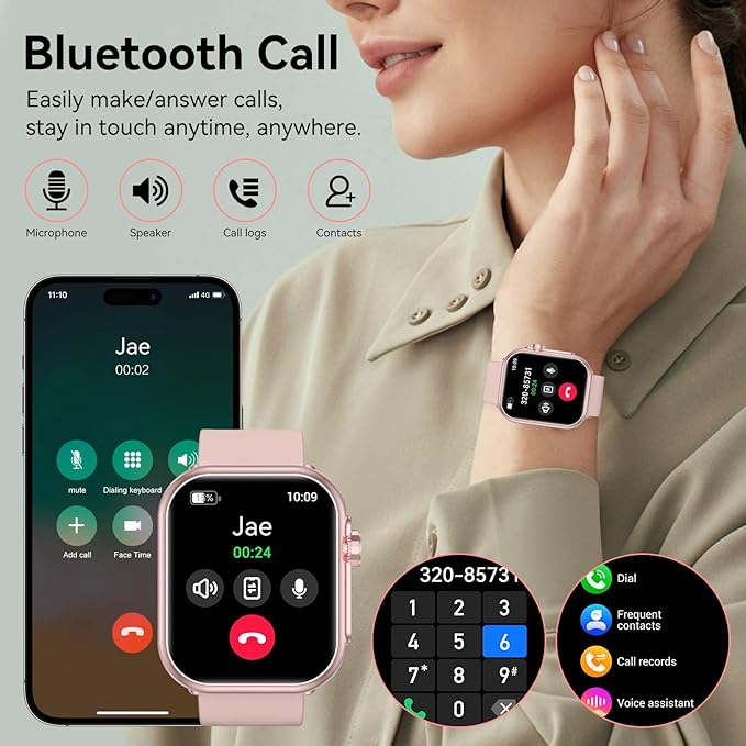 Smart Watch for Men Women, 1000 mAh 100 Day Battery Life, 1.85" Fitness Tracker Bluetooth Call/Make Calls, IP68 Waterproof, 120+ Sport Modes, 24/7 Heart Rate/Sleep Monitor Fitness Watch, iOS/Android