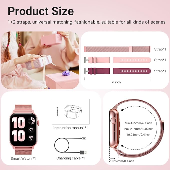 Smart Watches for Women, 1.83" HD Fitness Tracker (Answer/Make Calls), 120+ Sport Modes with Heart Rate/Sleep Monitor, IP68 Waterproof, Fitness Watch for iOS Android, Pink
