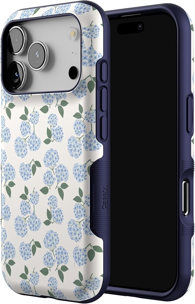 Casely iPhone 17 Pro Case | Nantucket Cottage | Blue Hydrangea | Bold Protective Design | Compatible with MagSafe