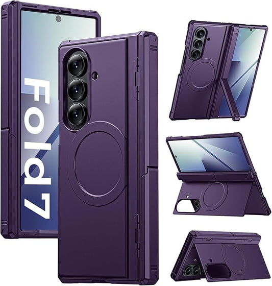 for Samsung Galaxy Z-Fold-7 Case: Magnetic Shockproof Rugged [Dual-Stand] [MIL-Grade Hinge Protection] [Fit for Magsafe] [Anti Spy] Full-Body Silicone Women Men Cover for ZFold 7 5G 2025(Purple)