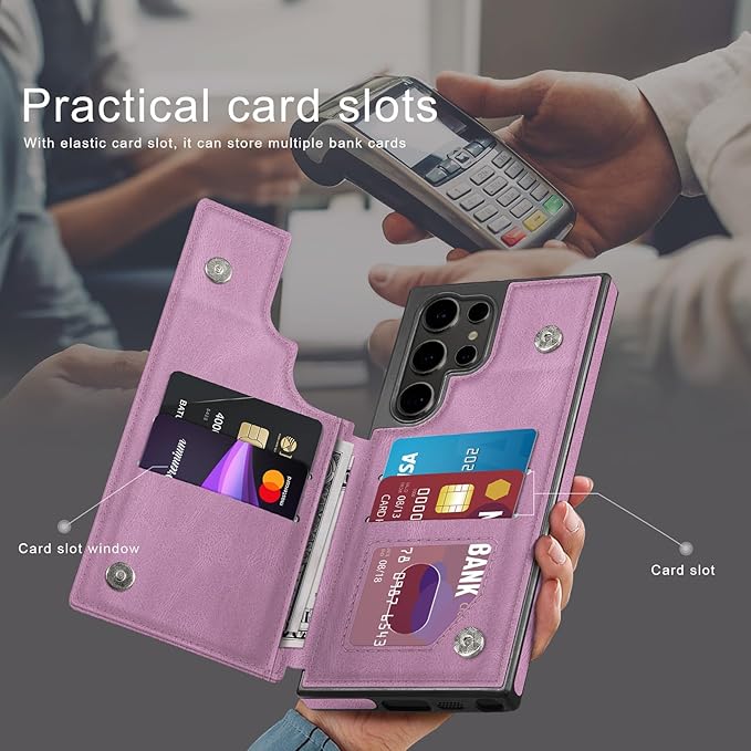 DJDUCK Designed for Samsung Galaxy S25 Ultra Case Wallet with Card Holder, [Magnetic Clasp Cover] [RFID Blocking Leather Protection] Shockproof Women Men Cases for S25 Ultra Light Purple