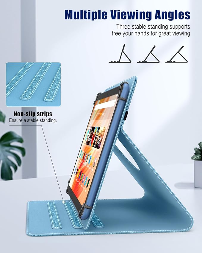 TiMOVO Universal Case for 9-11 Inch Tablet, 360 Degree Rotating Stand Protective Cover with Pen Pocket for 9 10 10.1 Inch Android Touchscreen Tablet, Glitter Sky Blue