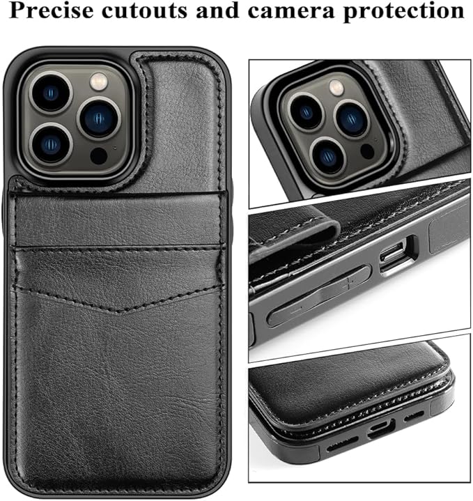 MMHUO for iPhone 14 Pro Case with Card Holder,Premium Leather Magnetic Clasp Flip Case for iPhone 14 Pro Wallet Case for Men Women,Protective Case Phone Case for iPhone 14 Pro,Black