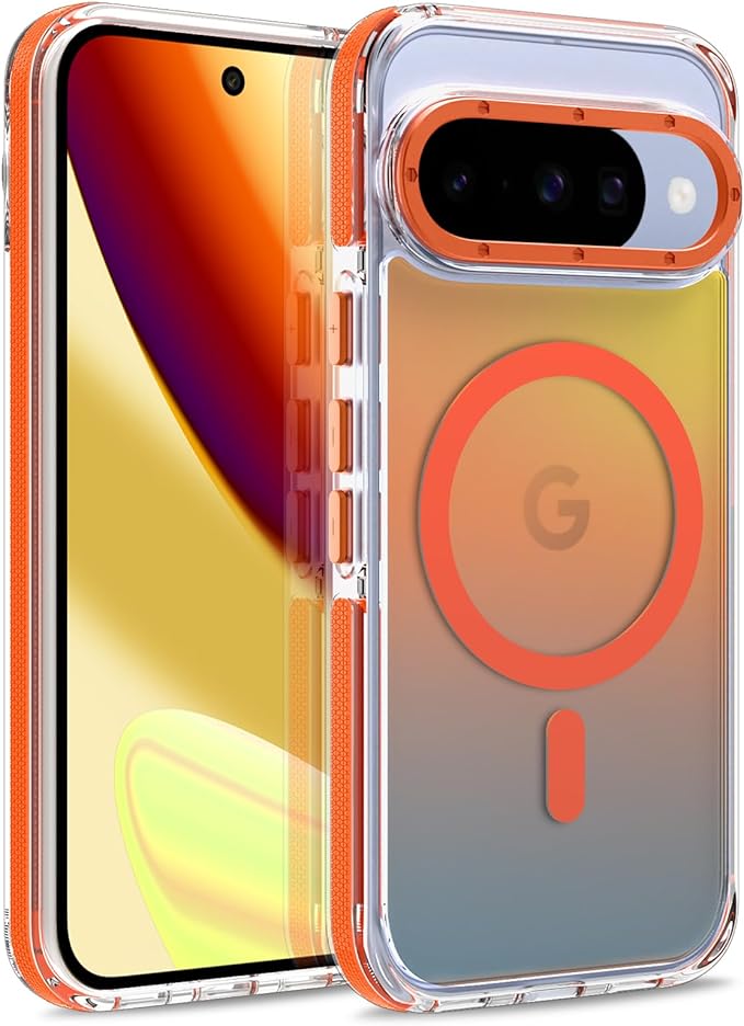 MOWIME Magnetic Case for Google Pixel 10/10 Pro [Compatible with Magsafe] [Cute Fashion Fluorescent Design] Shockproof Slim Translucent Matte Case for Pixel 10/10 Pro 6.3", Orange