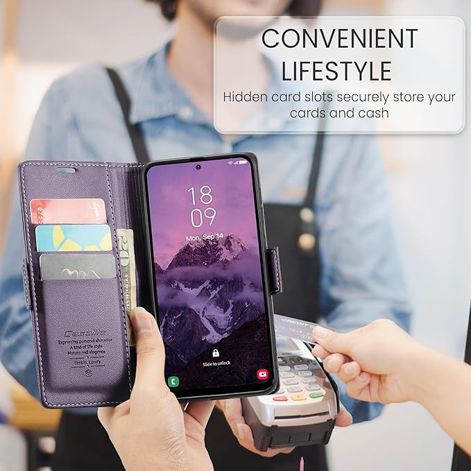 for Samsung Galaxy A56 5G Case, Premium PU Leather Wallet Case Flip Cover with [RFID Blocking][Card Holder][Stand Function] Shockproof Protective for Samsung Galaxy A56, Purple