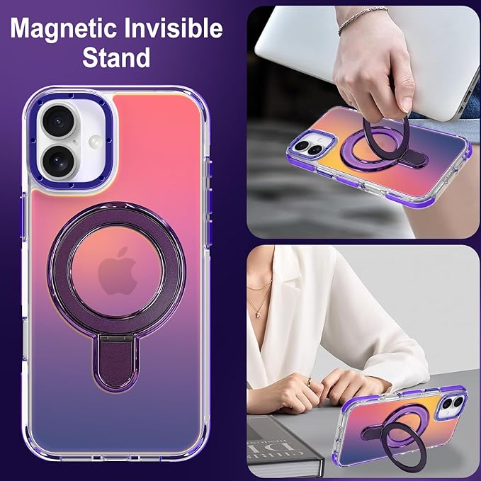 MOWIME Magnetic for iPhone 17 Case with Stand [Compatible with Magsafe] [Cute Fashion Fluorescent Design] [1 Screen Protector] Slim Translucent Matte Case for iPhone 17 6.3" 2025, Purple