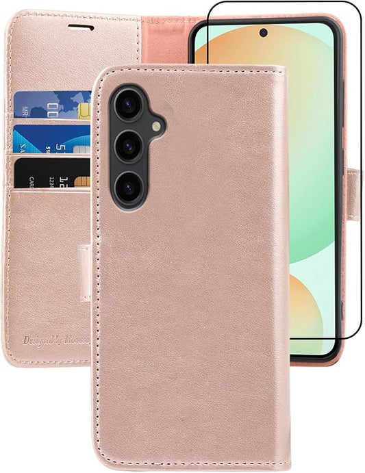 MONASAY Wallet Case Fit for Samsung Galaxy S24 FE 6.1 inch 5G,[RFID Blocking] Flip Folio Leather Cell Phone Cover with Credit Card Holder, Rosegold