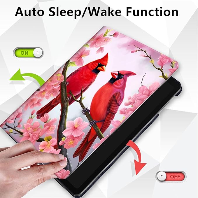 Case for Lenovo Tab M10 Plus 10.3", 360 Degree Rotating Folding Stand,with Auto Sleep/Wake Case for Lenovo Tab M10 Plus (2020 2nd Gen) TB-X606F/TB-X606X 10.3" FHD Tablet,Red Birds Pink Flowers