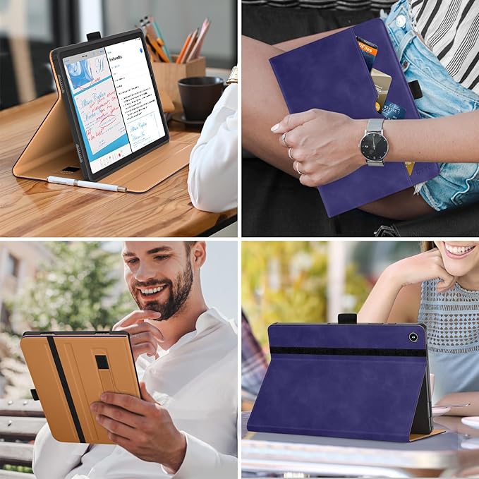 DTTO for Samsung Galaxy Tab A9 Plus 11 inch Case 2023, Premium Leather Business Folio Stand Cover with Hand Strap for Galaxy Tab A9+ 11'' 2023 Model (SM-X210/X216/X218) - Auto Wake/Sleep, Dark Blue