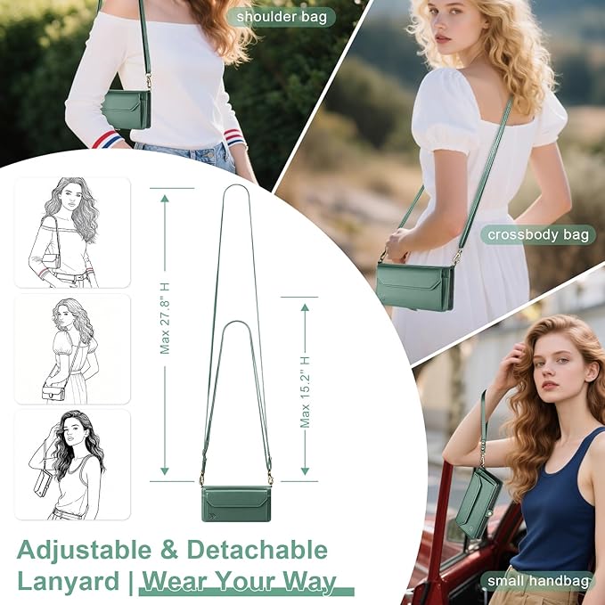 DJBull for Samsung Galaxy S25 Wallet Case with Card Holder, Shoulder and Wristlet Straps, Soft PU Leather, Magnetic Snap, Flip Phone Case for Women Men for Samsung S25 Green