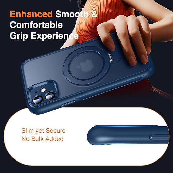 360° O-Ring MagStander for iPhone 11 Case with Magnetic Kickstand Ring Holder [Compatible with MagSafe][360°Rotate Stand Ring][Military Shockproof] Magnet iPhone 11 Phone Cover Matte Blue