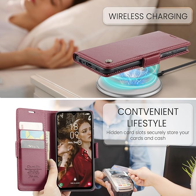 for Samsung Galaxy A15 4G/5G Case, Premium PU Leather Wallet Case Flip Cover with [RFID Blocking][Card Holder][Stand Function] Shockproof Protective for Samsung Galaxy A15, Red