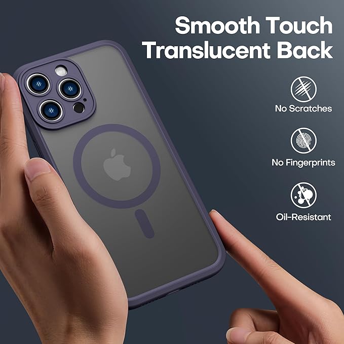 ImpactStrong Magnetic Guard Designed for iPhone 14 Pro Case [Camera Protection] [Military Grade Drop Tested] [Compatible with MagSafe] Slim Translucent Matte Phone Case (6.1") - Dark Purple
