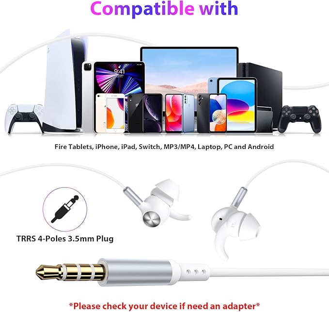 APETOO Wired Ear Buds Sport in-Ear Headphones with Anti Fall/Hurt Wingtips, Mute Mic, Pure Stereo Bass, Noise Isolating Aux 3.5mm Earbuds for iPhone/iPad/Android/Mac/Laptop/PC/Women/Small Ear/School