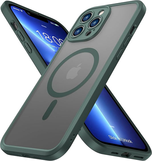 ImpactStrong Magnetic Guard Designed for iPhone 13 Pro Case [Camera Protection] [Military Grade Drop Tested] [Compatible with MagSafe] Slim Translucent Matte Phone Case (6.1") - Dark Green