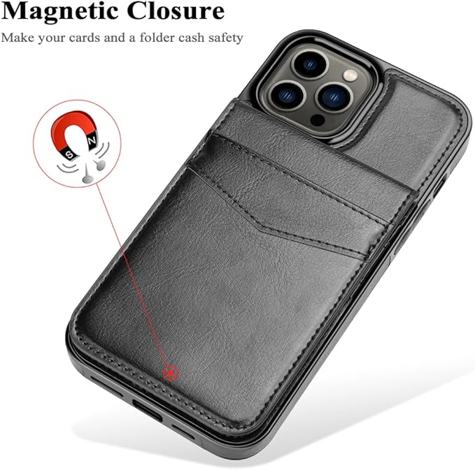 MMHUO for iPhone 14 Pro Max Case with Card Holder,Premium Leather Magnetic Clasp Flip Case for iPhone 14 Pro Max Wallet Case for Men Women,Protective Case Phone Case for iPhone 14 Pro Max,Black